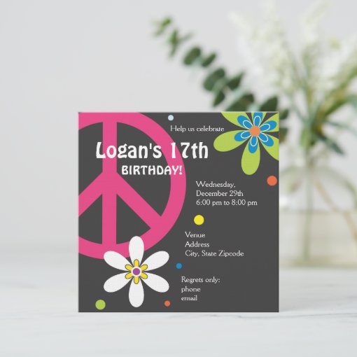 Peace Sign Birthday Invitation - Teen | Zazzle