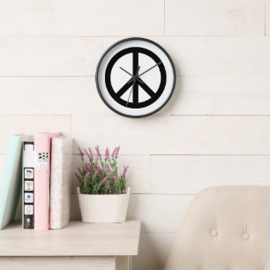 Peace Sign Black And White Clock