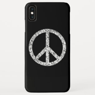 Peace Sign Black Silver Glitter Chic iPhone XS Max Case