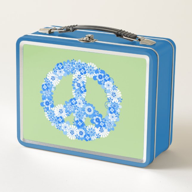 Peace Sign Blue Metal Lunch Box (Front)