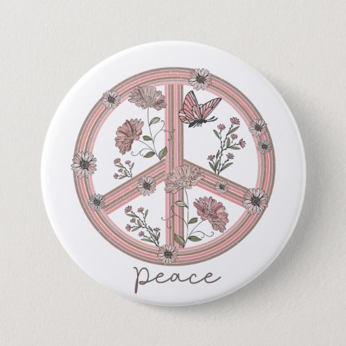 Peace Sign Boho Floral Butterfly Girly Retro Daisy Button