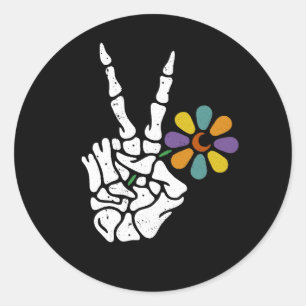 Peace Sign Bones Halloween Skeleton Hand Fingers F Classic Round Sticker