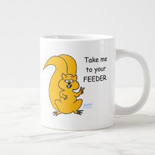 Peace Sign Cartoon Squirrel and Bird Feeder Funny Large Coffee Mug