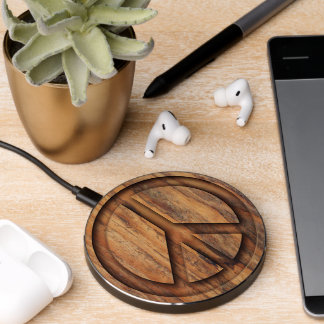 Peace Sign Carved in Wood Beautiful Wireless Charger