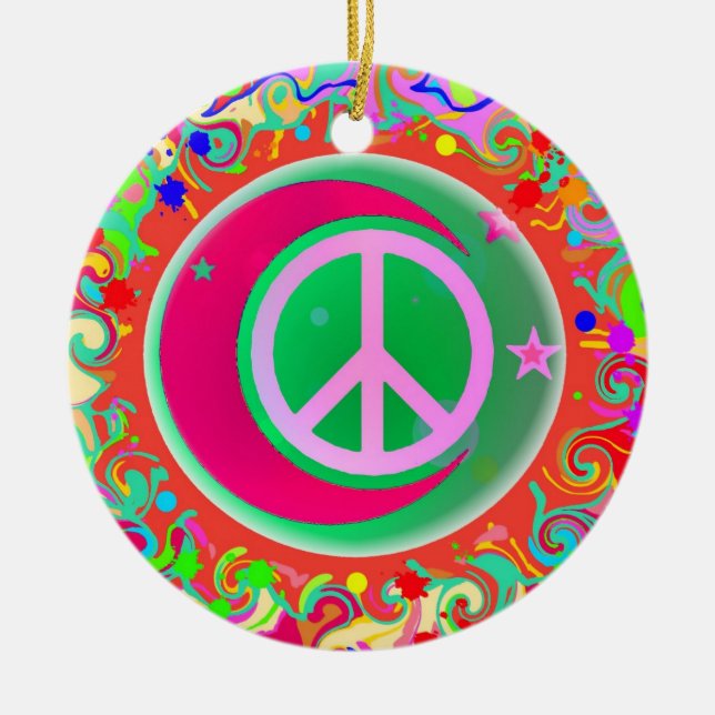 Peace Sign Christmas Ceramic Ornament (Front)