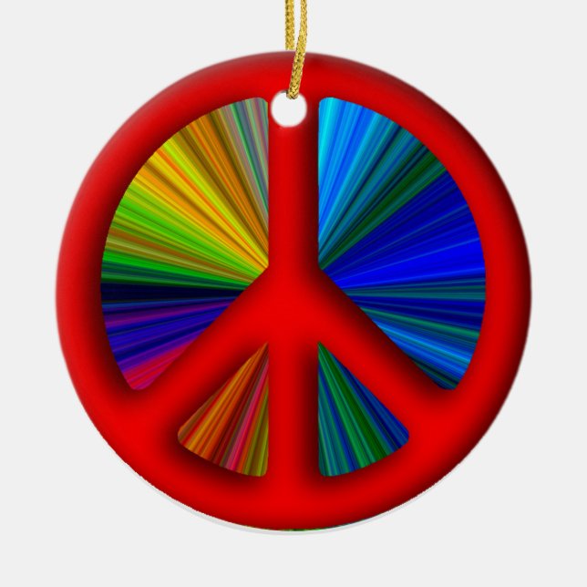 Peace Sign Christmas Ceramic Ornament (Front)