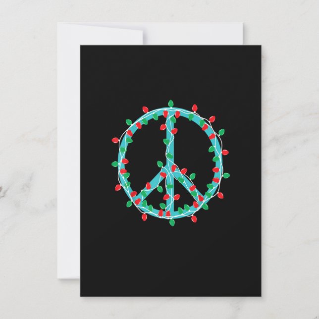 Peace Sign Christmas Lights Hippie Hipster Xmas Invitation (Front)