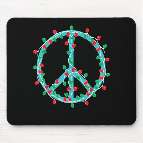 Peace Sign Christmas Lights Hippie Hipster Xmas Mouse Pad