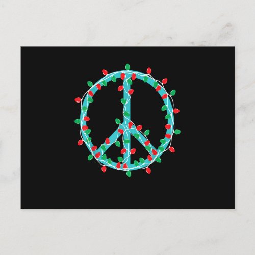 Peace Sign Christmas Lights Hippie Hipster Xmas Postcard