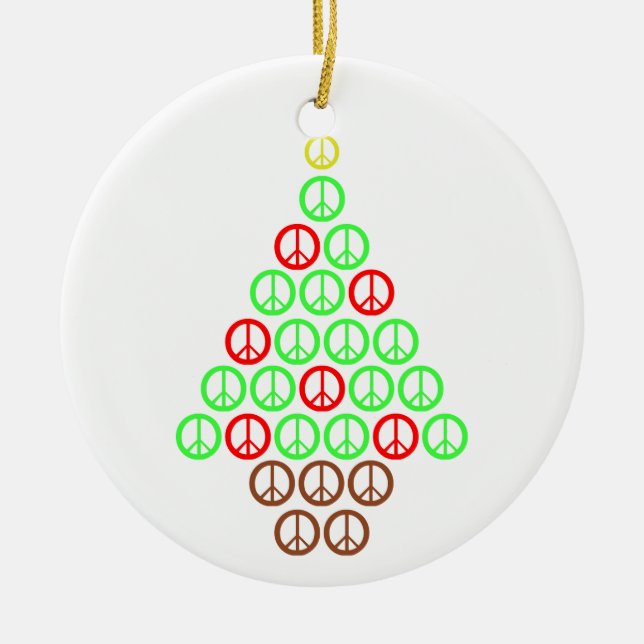 Peace Sign Christmas Tree Ceramic Ornament (Front)