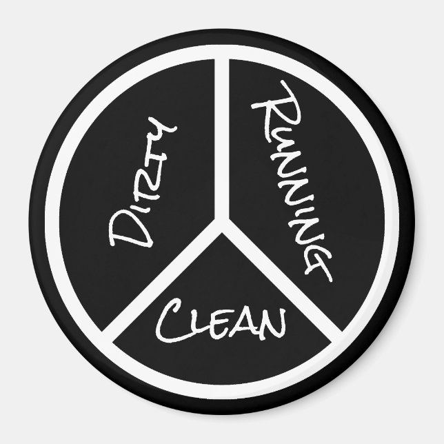 Peace Sign Clean Dirty Running B&W Dishwasher Magnet (Front)