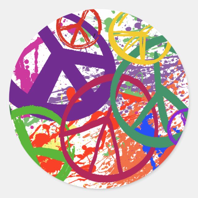 PEACE SIGN COLLAGE CLASSIC ROUND STICKER (Front)