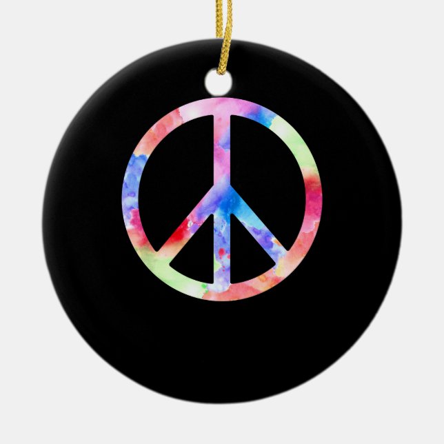 Peace Sign Colorful Ceramic Ornament (Front)