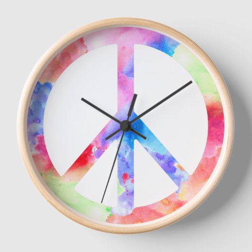 Peace Sign Colorful Clock