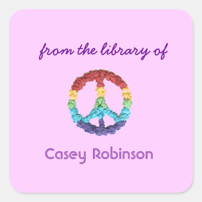 Peace sign custom bookplates - pink (Front)