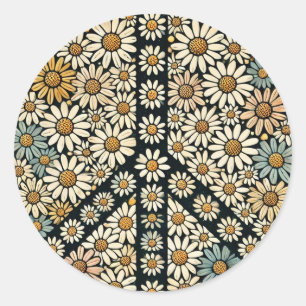 Peace Sign Daisies                                 Classic Round Sticker