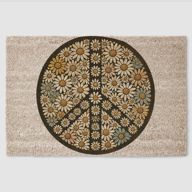 Peace Sign Daisies                                 Fiber Doormat (Front)