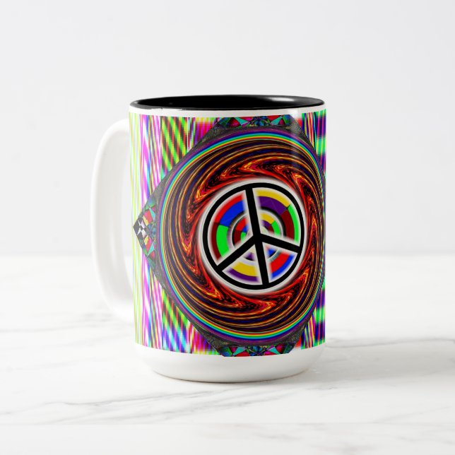 Peace Sign Diamond (Add Words) Two-Tone Coffee Mug (Front Left)