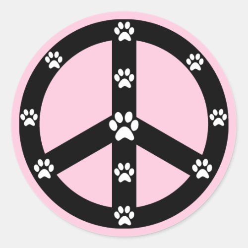 Peace Sign Dog Cat Paw Print Classic Round Sticker
