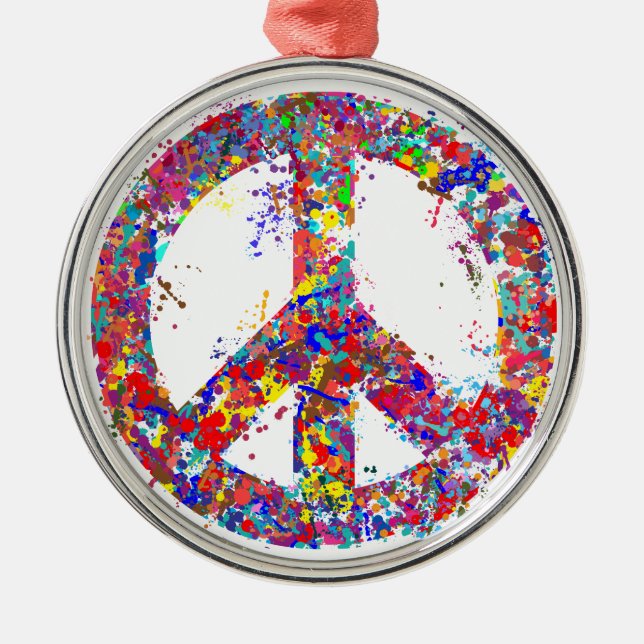 Peace Sign, Drip Art Metal Ornament (Front)