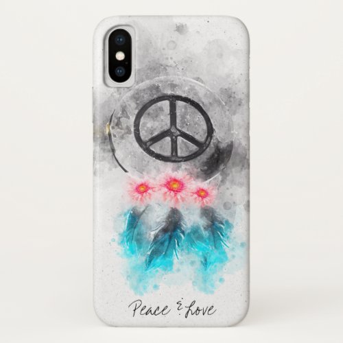  Peace Sign  Feathers Flowers Boho GrungeTribal iPhone XS Case