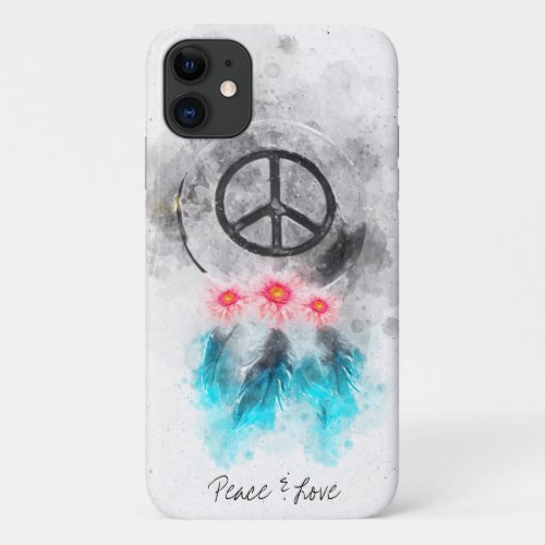  Peace Sign Feathers Flowers Boho Tribal Grunge iPhone 11 Case