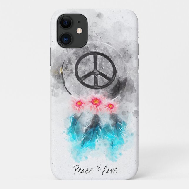*~* Peace Sign Feathers Flowers Boho Tribal Grunge Case-Mate iPhone Case (Back)