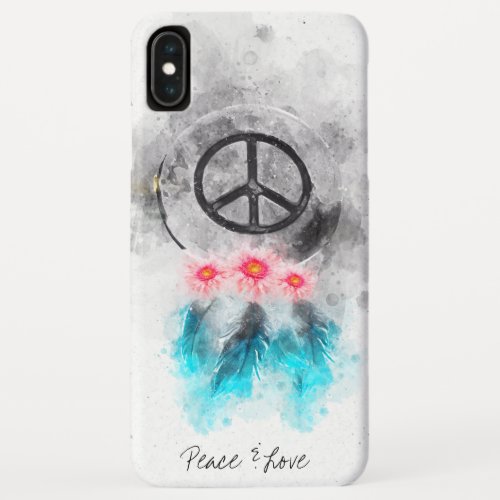  Peace Sign Feathers Flowers GrungeTribal Boho iPhone XS Max Case