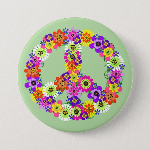 Peace Sign Floral Button
