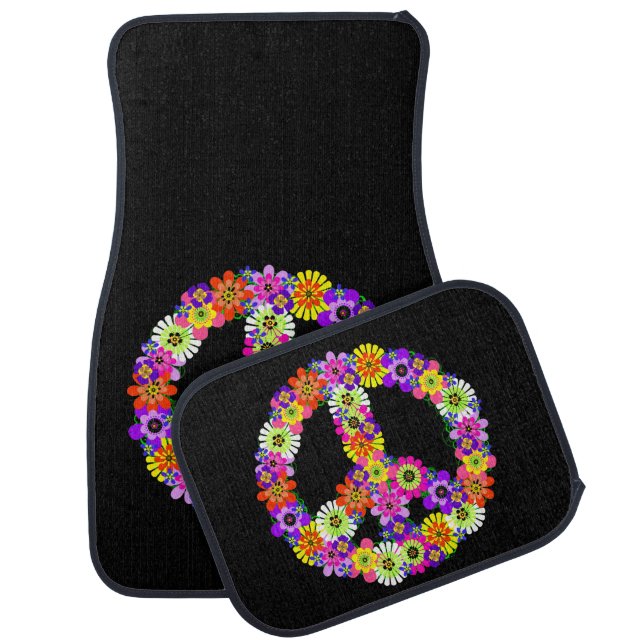 Peace Sign Floral Car Mat (Set)