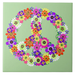 Peace Sign Floral Ceramic Tile