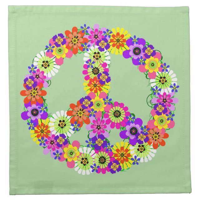 Peace Sign Floral Cloth Napkin (Front)