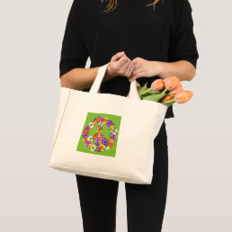 Peace Sign Floral Cutout on Lime Green Mini Tote Bag