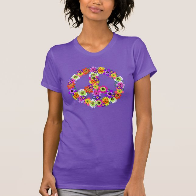 Peace Sign Floral Cutout on Turquoise T-Shirt (Front)