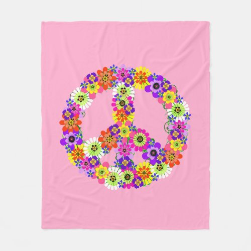 Peace Sign Floral in Baby Pink Fleece Blanket