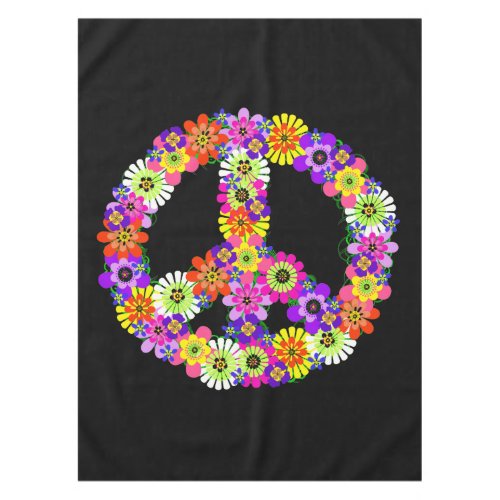 Peace Sign Floral in Black Tablecloth