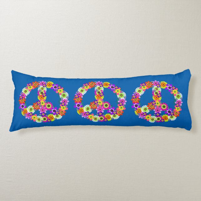 Peace Sign Floral in Dark Blue Body Pillow (Front)