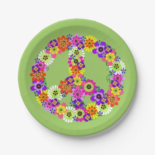 Peace Sign Floral in Green Paper Plates