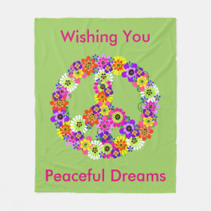 Peace Sign Floral in Green Peaceful Dreams Fleece Blanket