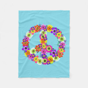 Peace Sign Floral in Light Blue Fleece Blanket