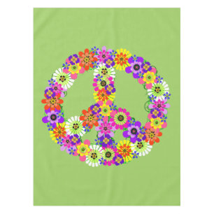 Peace Sign Floral in Light Green Tablecloth