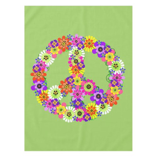 Peace Sign Floral in Light Green Tablecloth