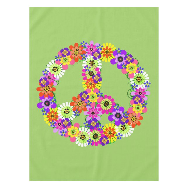 Peace Sign Floral in Light Green Tablecloth (Front)