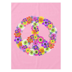 Peace Sign Floral in Light Pink Tablecloth