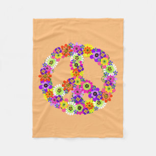 Peace Sign Floral in Peach Fleece Blanket