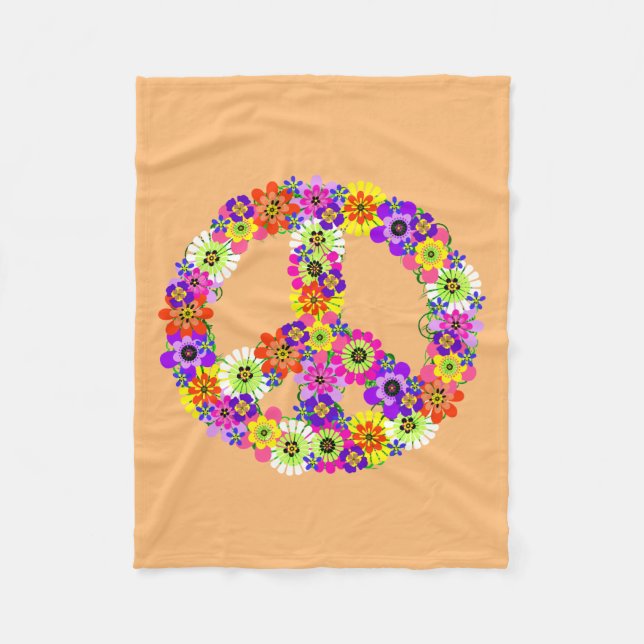 Peace Sign Floral in Peach Fleece Blanket (Front)