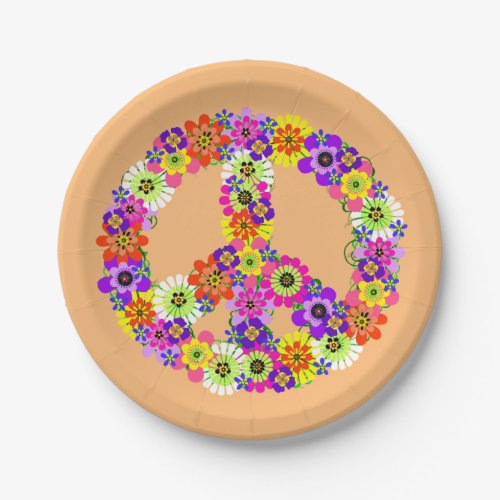 Peace Sign Floral in Peach Paper Plates