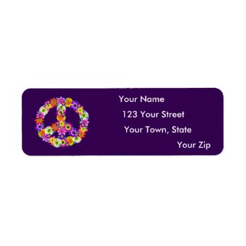Peace Sign Floral In Purple Label by Mistflower at Zazzle