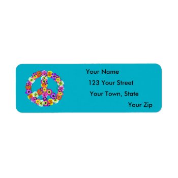 Peace Sign Floral In Turquoise Label by Mistflower at Zazzle