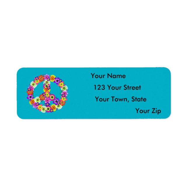 Peace Sign Floral in Turquoise Label (Front)